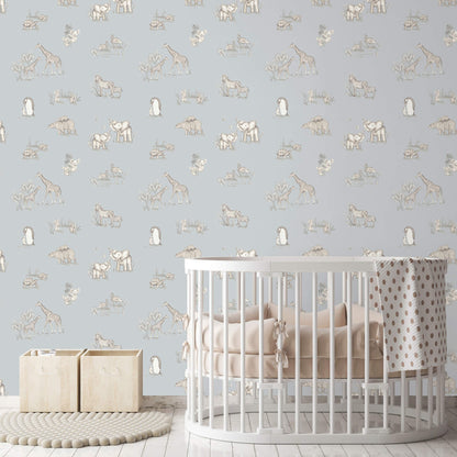 Advantage World of Imagination Safari Babies Wallpaper - Blue