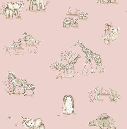 Advantage World of Imagination Safari Babies Wallpaper - Pink