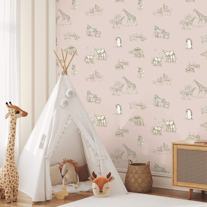 Advantage World of Imagination Safari Babies Wallpaper - Pink