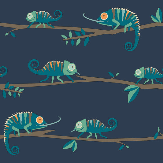 Advantage World of Imagination Chameleon Wallpaper - Navy