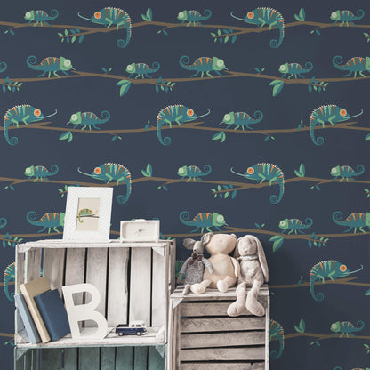 Advantage World of Imagination Chameleon Wallpaper - Navy