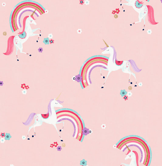 Advantage World of Imagination Rainbow Unicorn Wallpaper - Pink