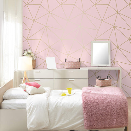 Advantage World of Imagination Metallic Triangles Wallpaper - Pink