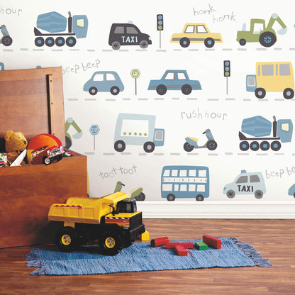 Advantage World of Imagination Road Traffic Wallpaper - Blue