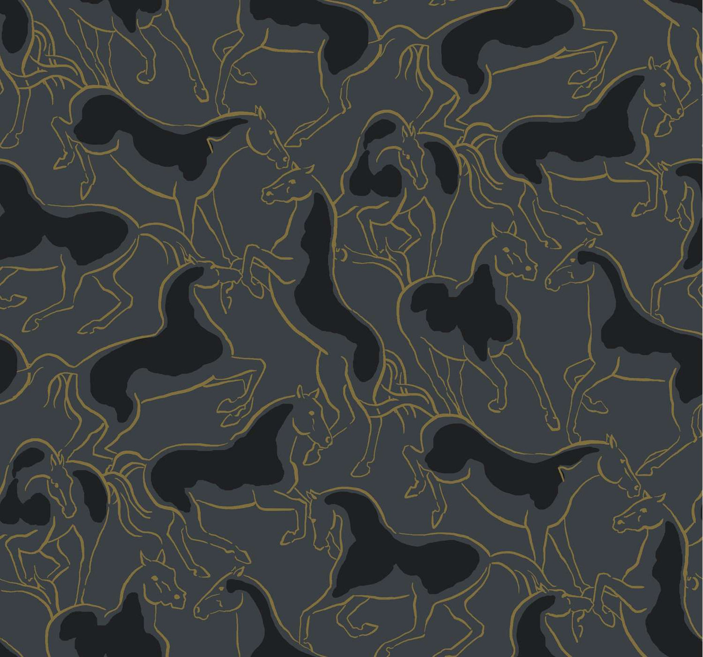 Ronald Redding Private Reserve Stallions Wallpaper Sample - Gold & Black