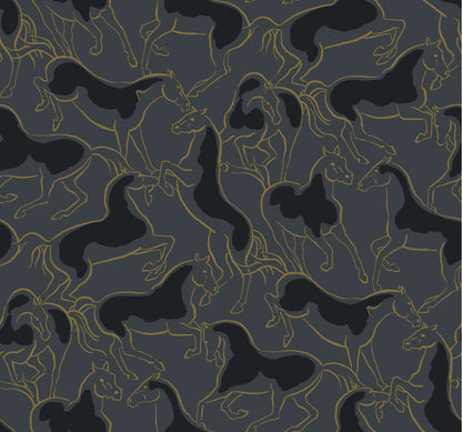 Ronald Redding Private Reserve Stallions Wallpaper Sample - Gold & Black