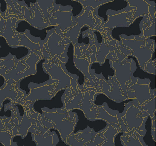 Ronald Redding Private Reserve Stallions Wallpaper - Black & Gold