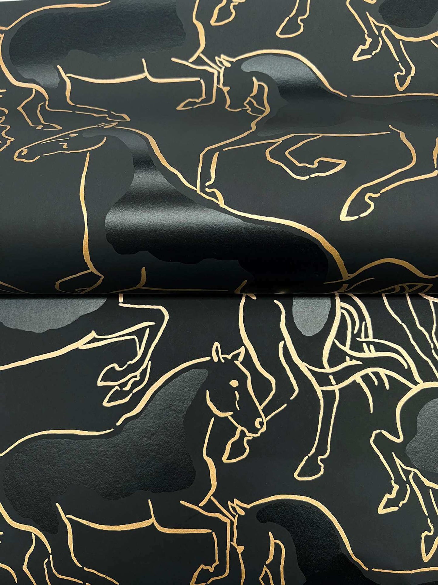 Ronald Redding Private Reserve Stallions Wallpaper Sample - Gold & Black