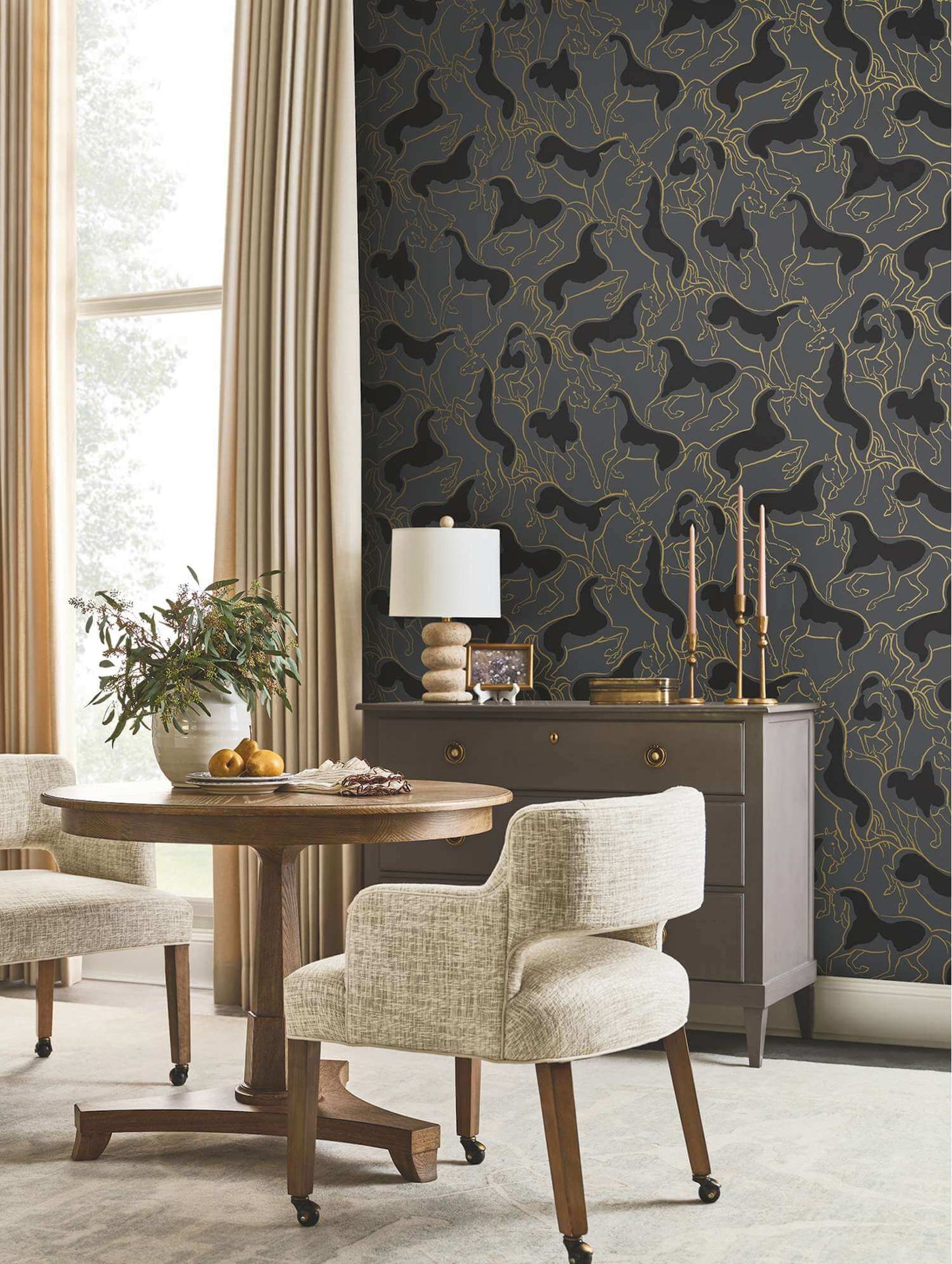 Ronald Redding Private Reserve Stallions Wallpaper Sample - Gold & Black