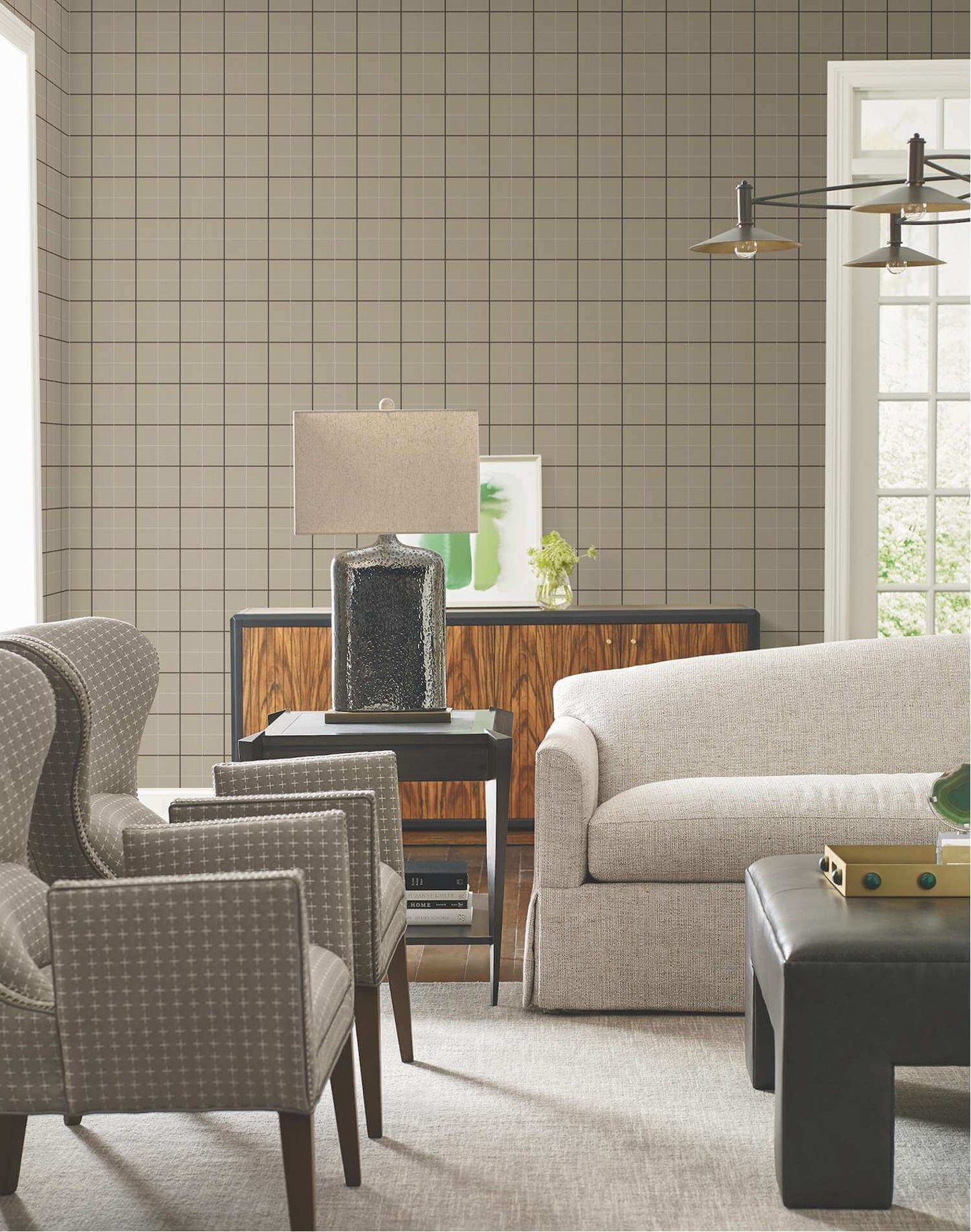 Ronald Redding Private Reserve Tattersall Wallpaper - Brown