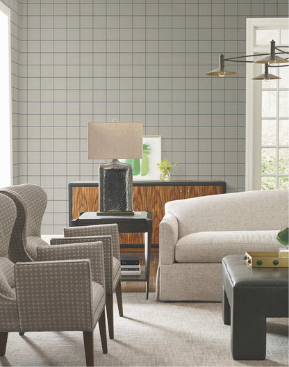 Ronald Redding Private Reserve Tattersall Plaid Wallpaper Sample - Gray