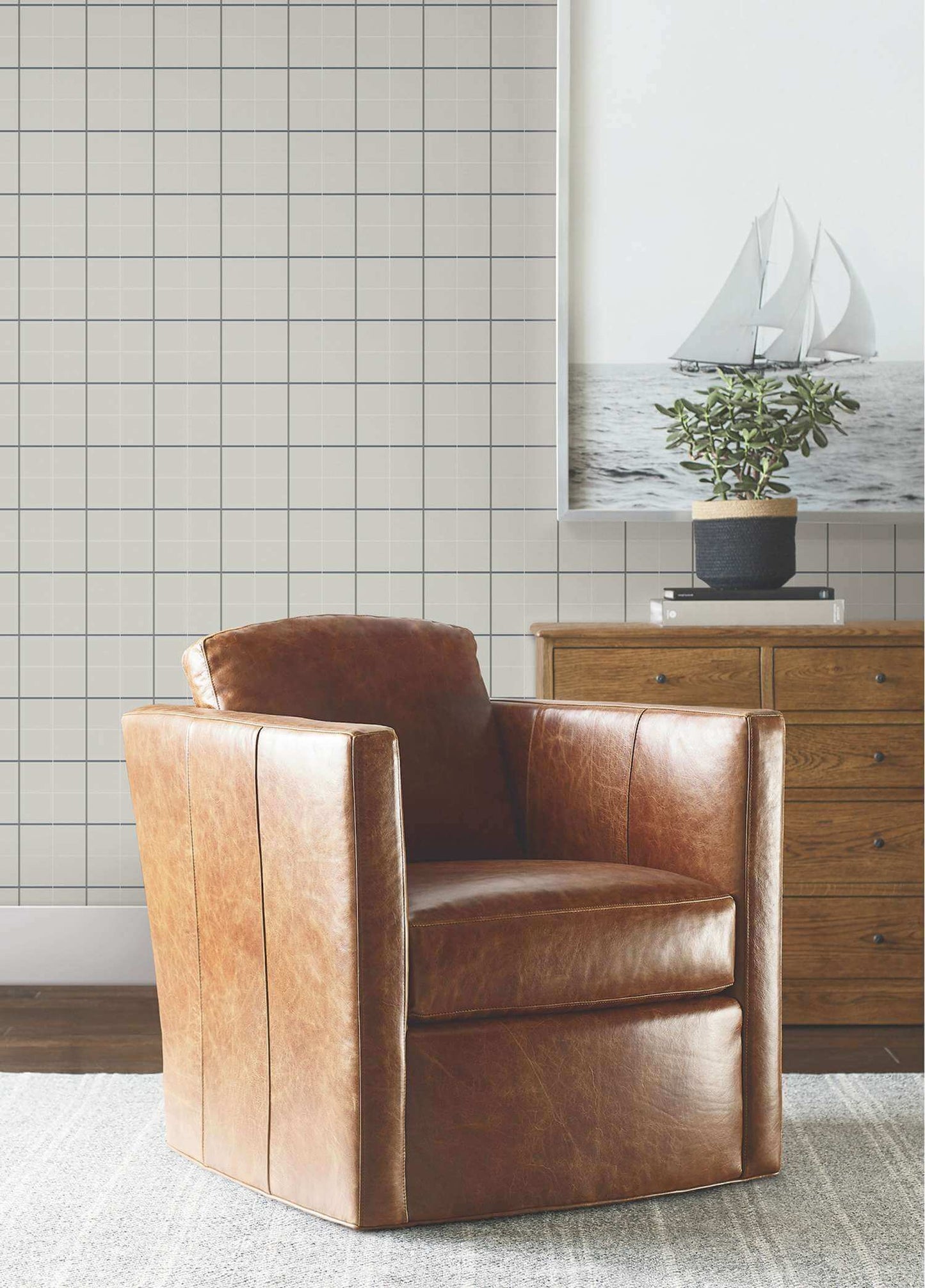 Ronald Redding Private Reserve Tattersall Plaid Wallpaper Sample - Gray