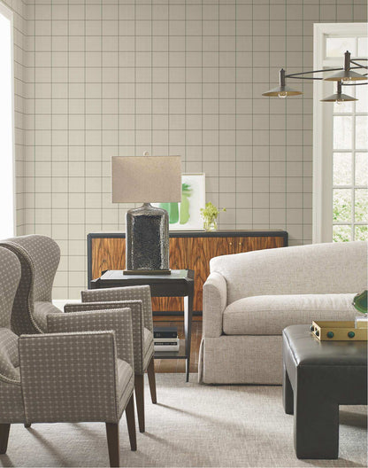 Ronald Redding Private Reserve Tattersall Plaid Wallpaper Sample - Light Brown