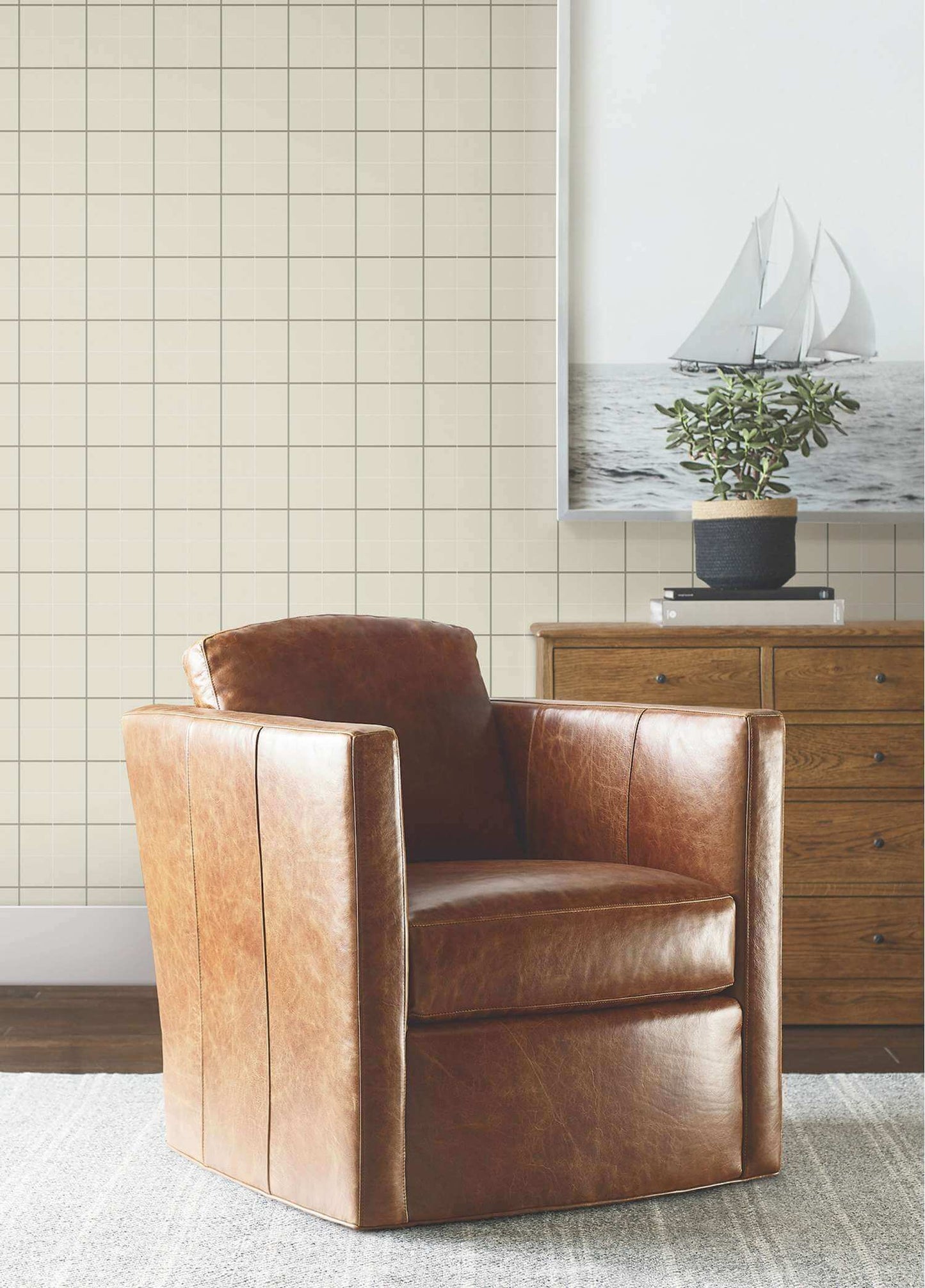 Ronald Redding Private Reserve Tattersall Plaid Wallpaper Sample - Light Brown