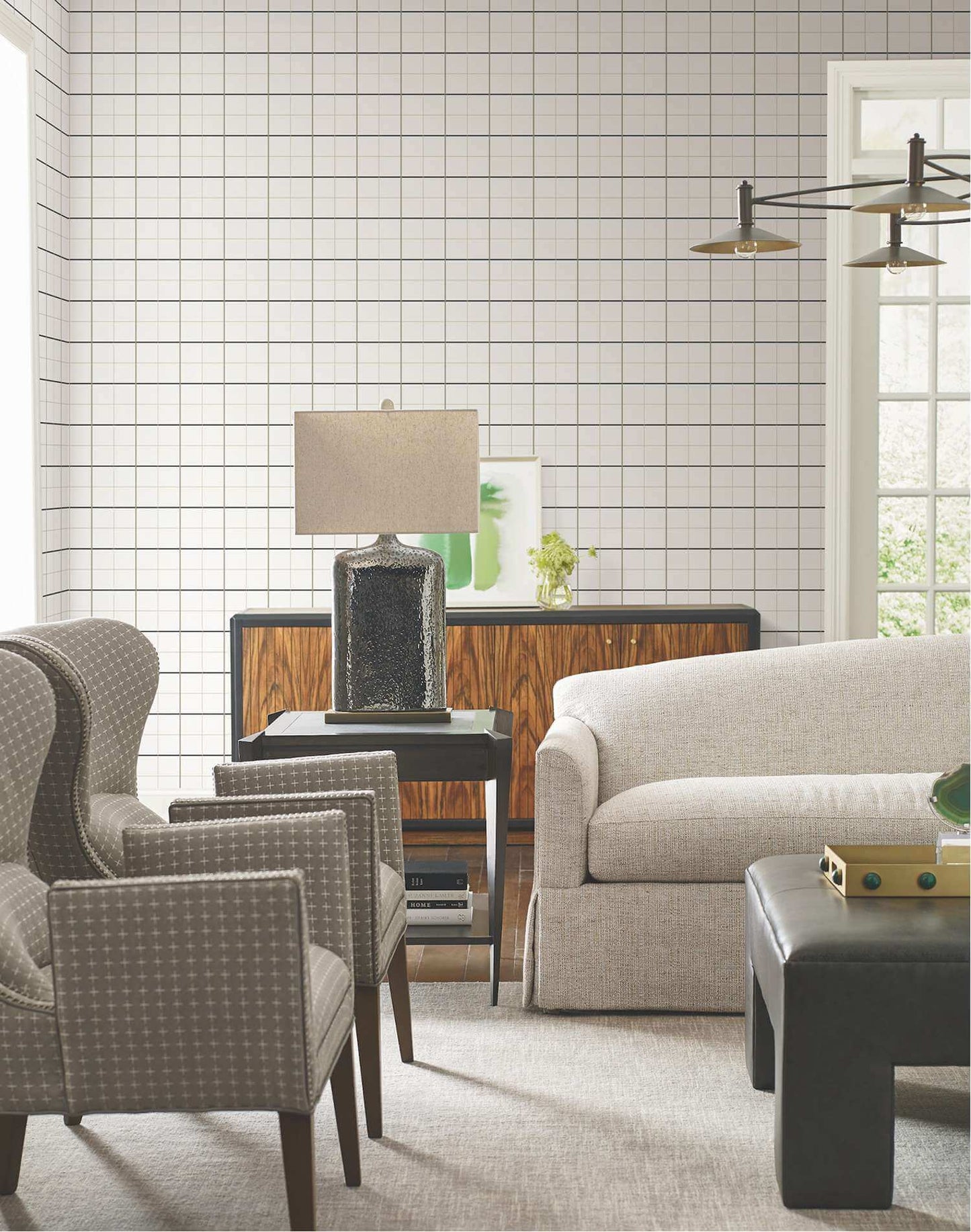 Ronald Redding Private Reserve Tattersall Plaid Wallpaper Sample - White