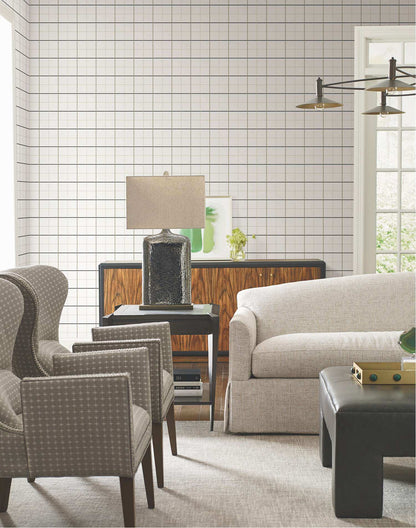Ronald Redding Private Reserve Tattersall Plaid Wallpaper Sample - White
