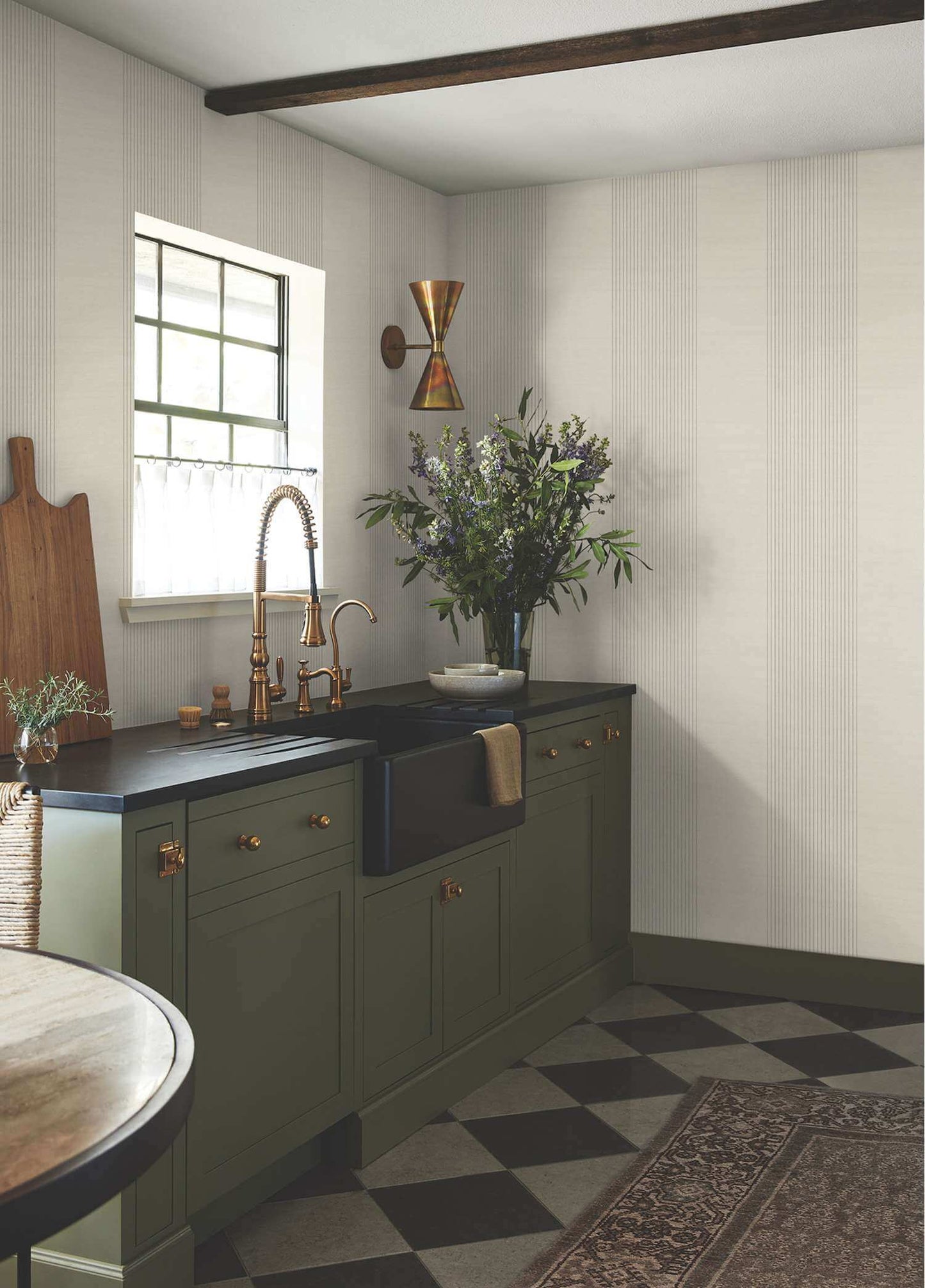 Ronald Redding Private Reserve Archer Stripe Wallpaper Sample - Taupe