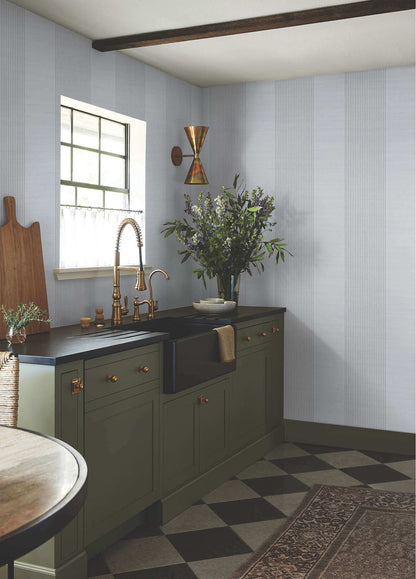 Ronald Redding Private Reserve Archer Stripe Wallpaper Sample - Blue