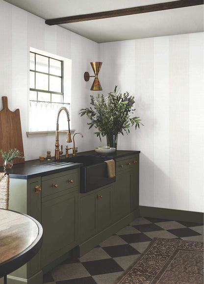 Ronald Redding Private Reserve Archer Stripe Wallpaper - White