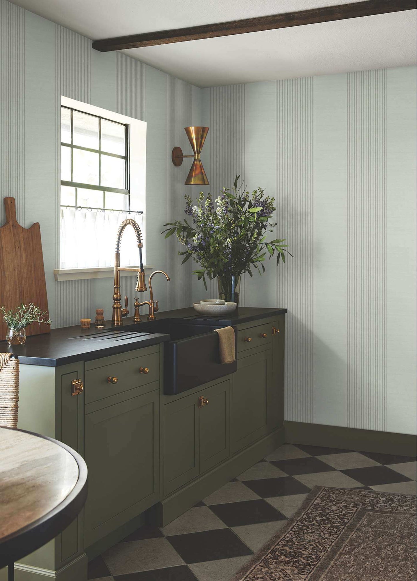 Ronald Redding Private Reserve Archer Stripe Wallpaper - Sage