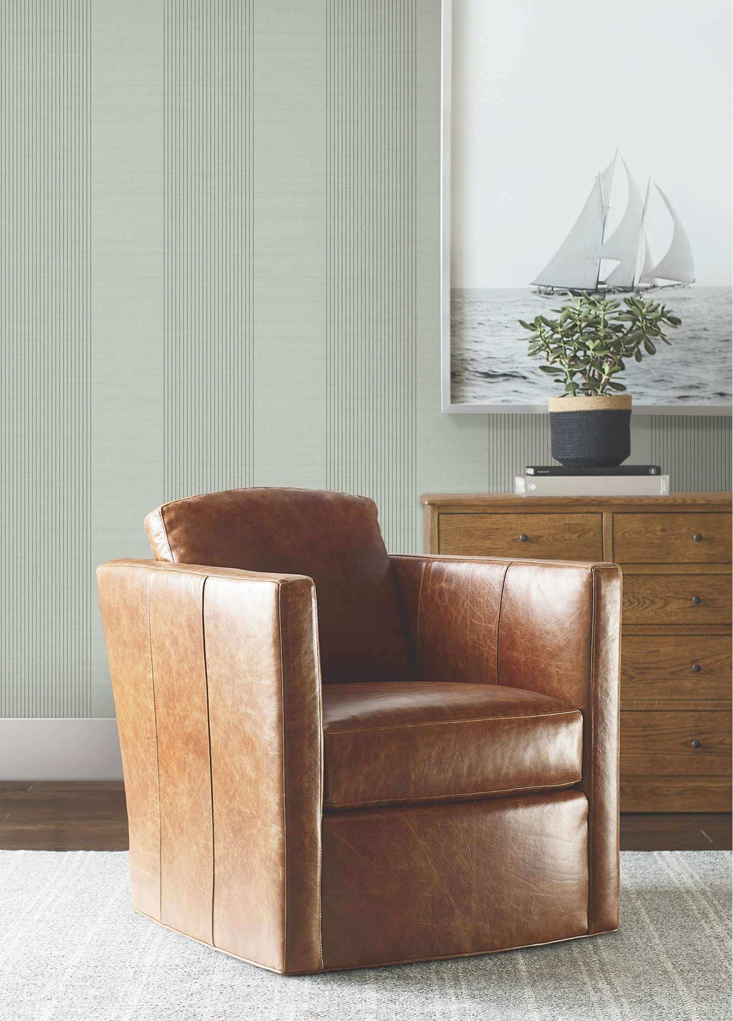 Ronald Redding Private Reserve Archer Stripe Wallpaper - Sage