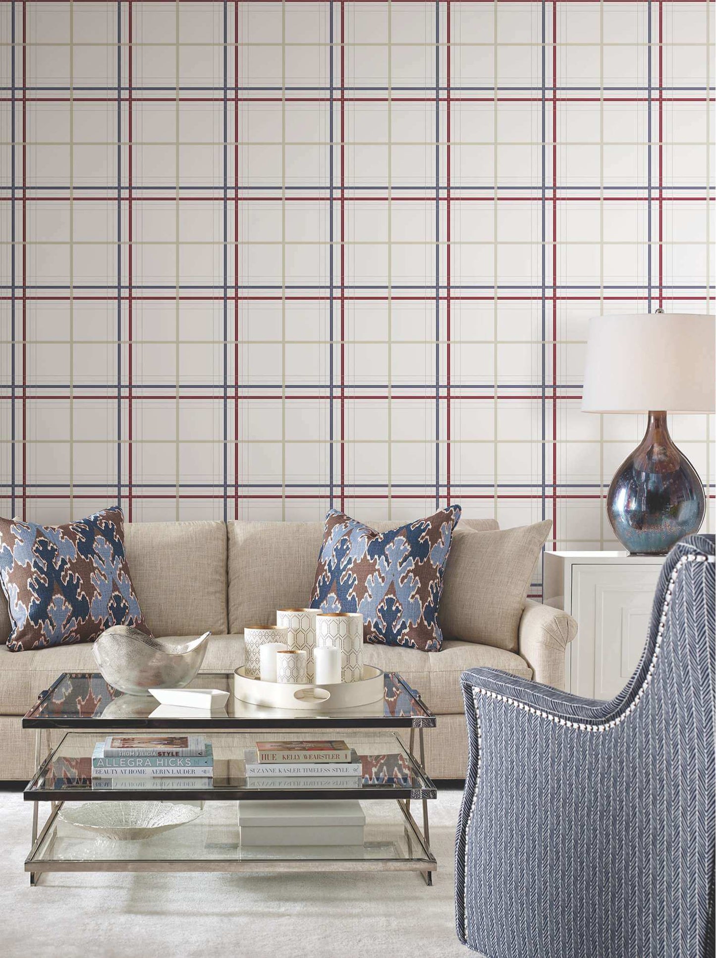 Ronald Redding Private Reserve Lakeside Plaid Wallpaper - Red