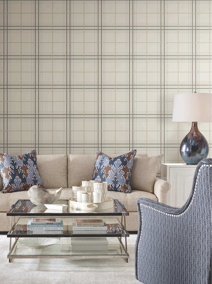 Ronald Redding Private Reserve Lakeside Plaid Wallpaper Sample - Beige