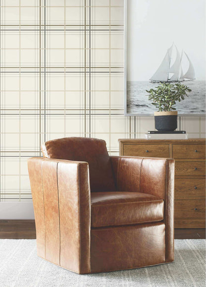 Ronald Redding Private Reserve Lakeside Plaid Wallpaper Sample - Beige