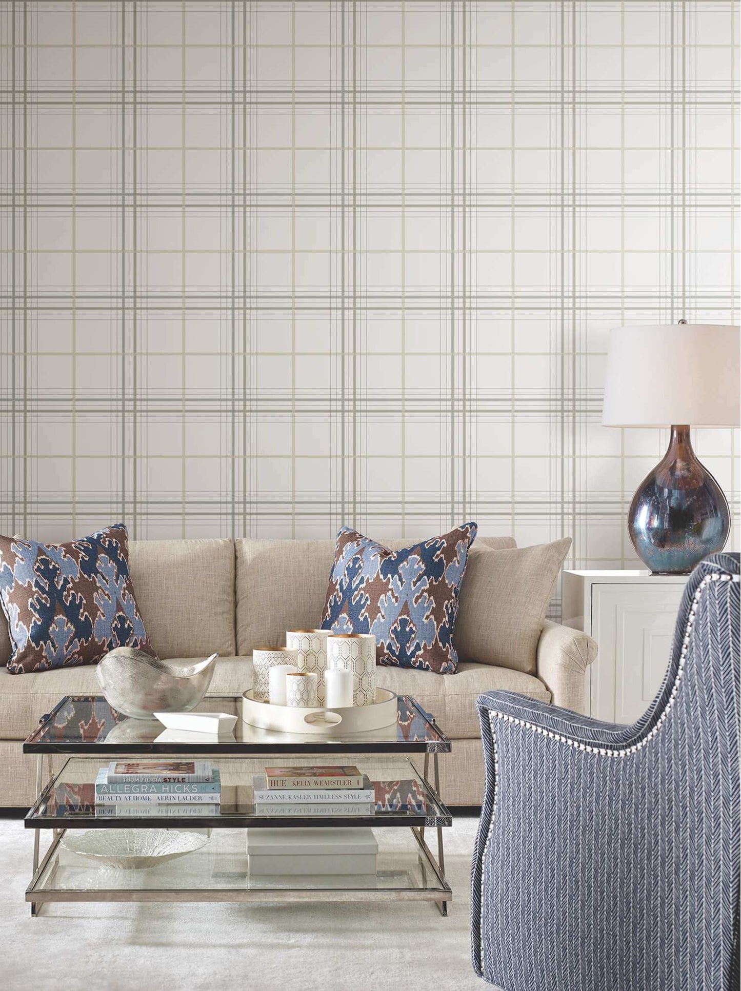 Ronald Redding Private Reserve Lakeside Plaid Wallpaper - White