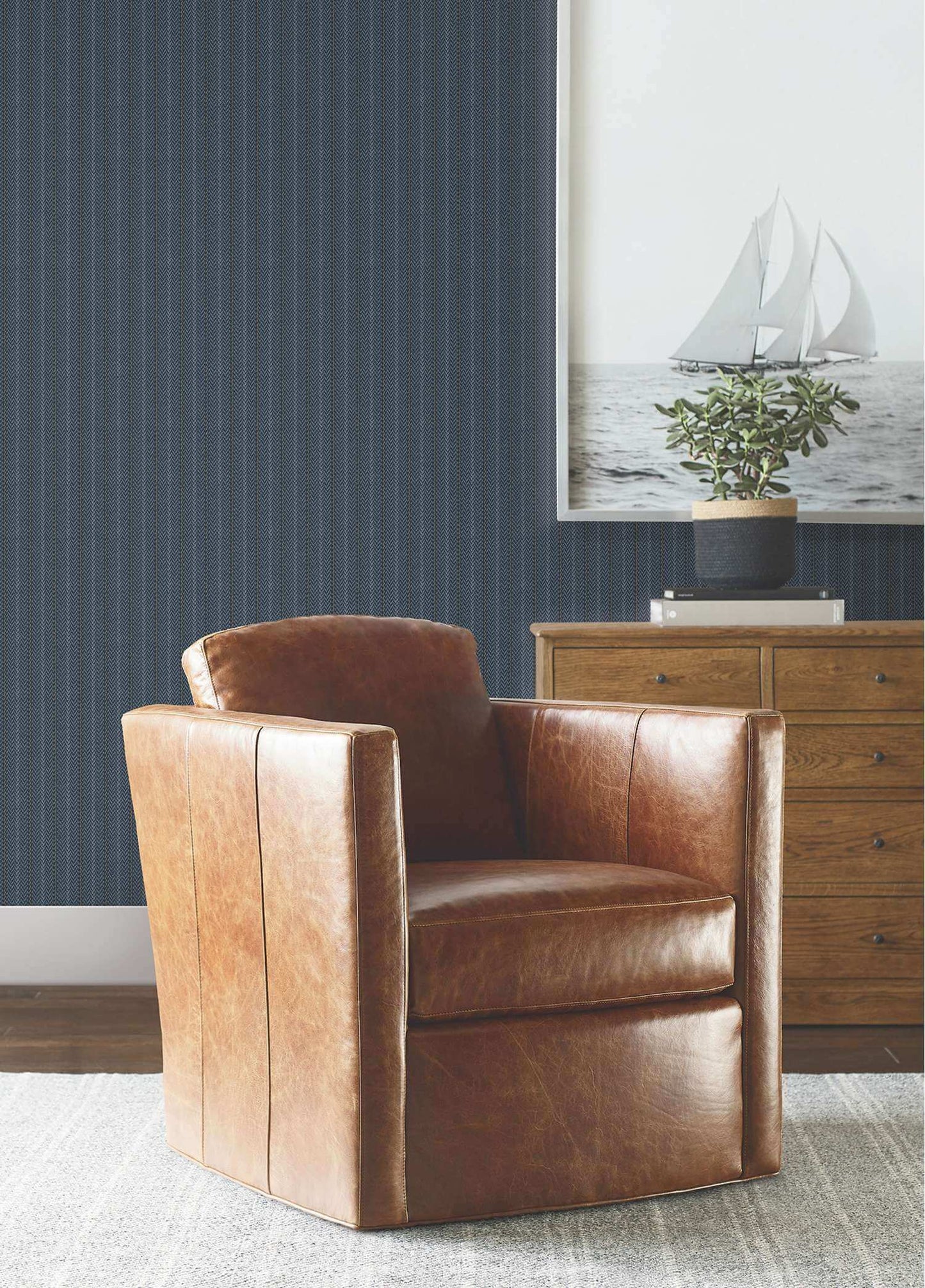 Ronald Redding Private Reserve Elkan Stripe Wallpaper - Navy