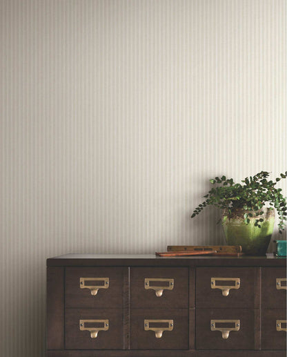 Ronald Redding Private Reserve Ticking Stripe Wallpaper Sample - Beige