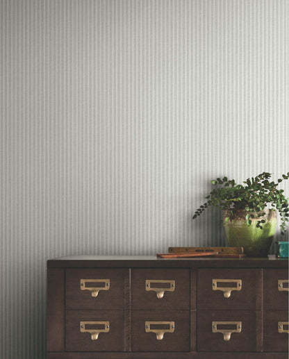 Ronald Redding Private Reserve Ticking Stripe Wallpaper Sample - Gray