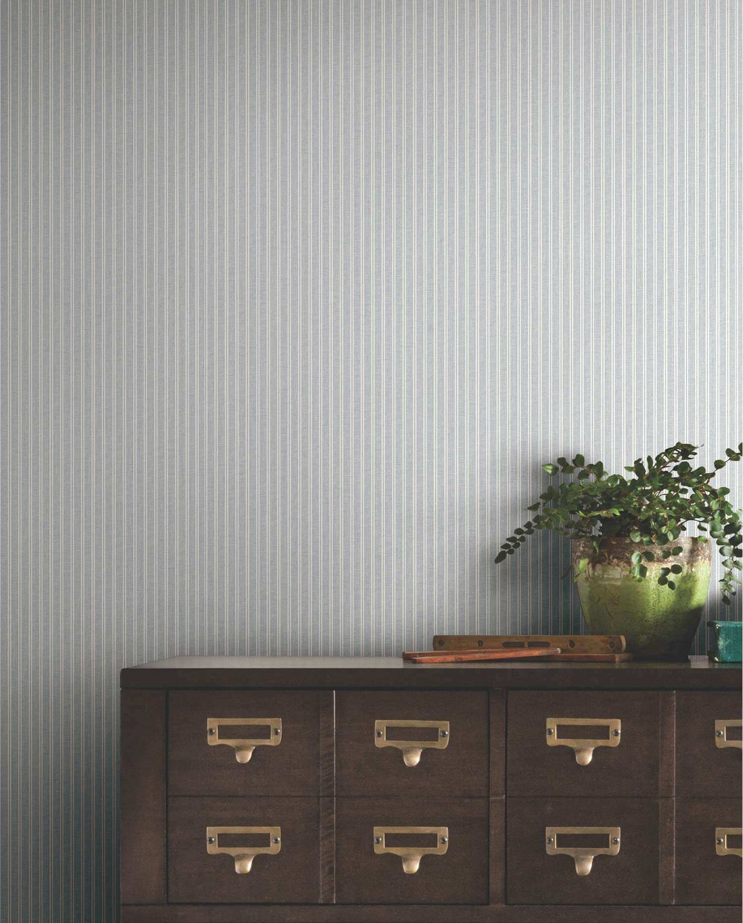 Ronald Redding Private Reserve Ticking Stripe Wallpaper - Blue