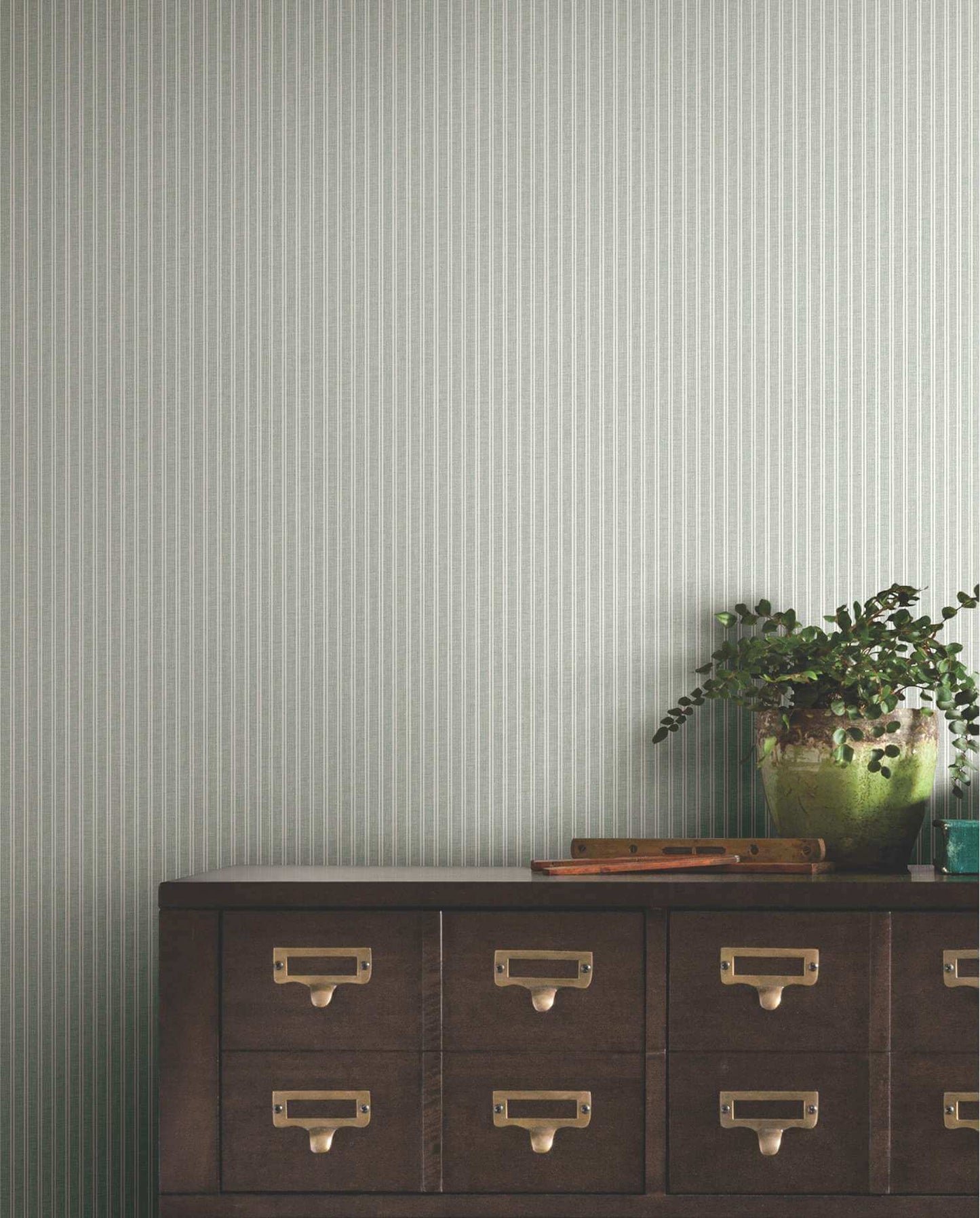 Ronald Redding Private Reserve Ticking Stripe Wallpaper - Sage