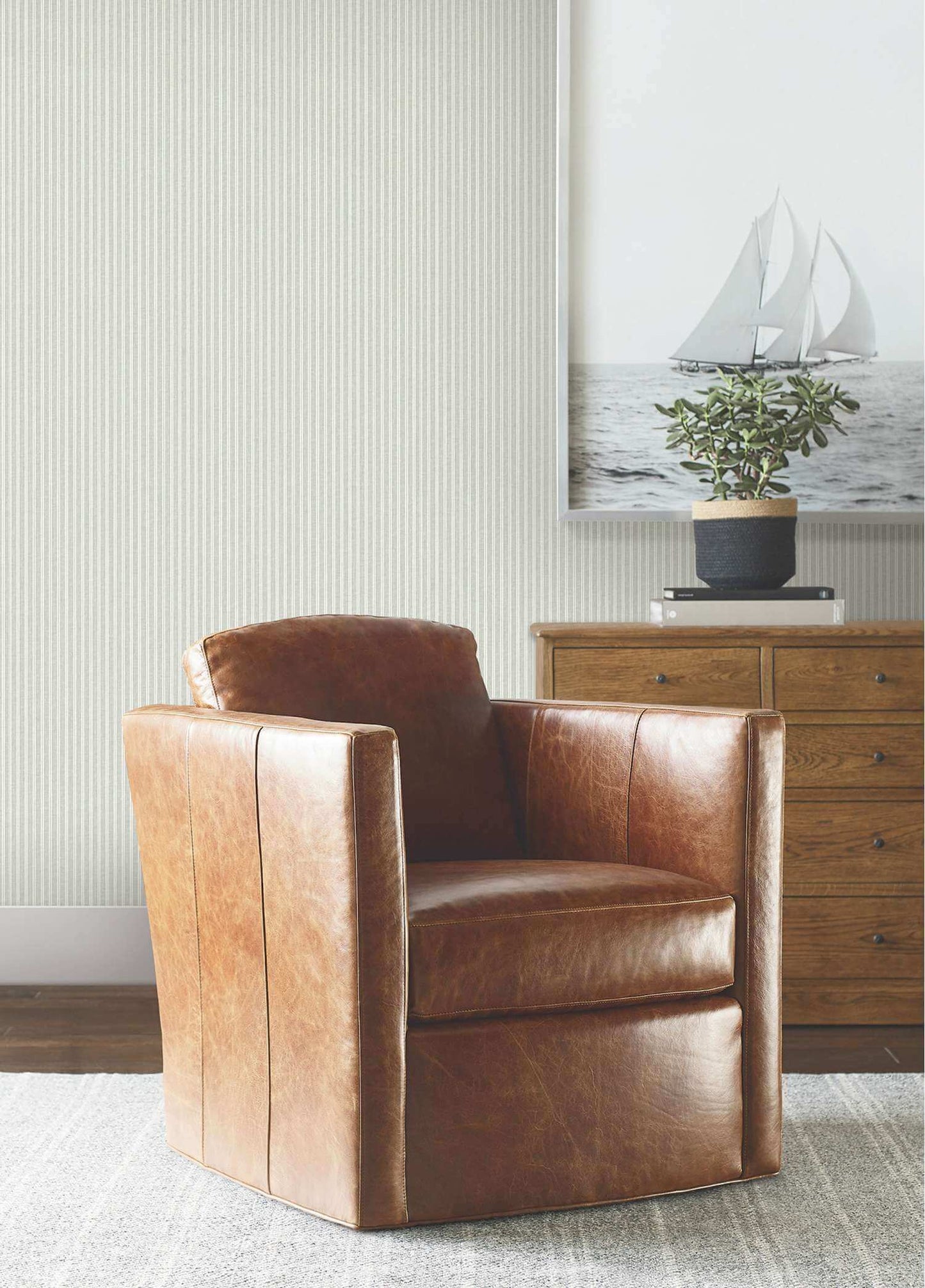 Ronald Redding Private Reserve Ticking Stripe Wallpaper - Sage