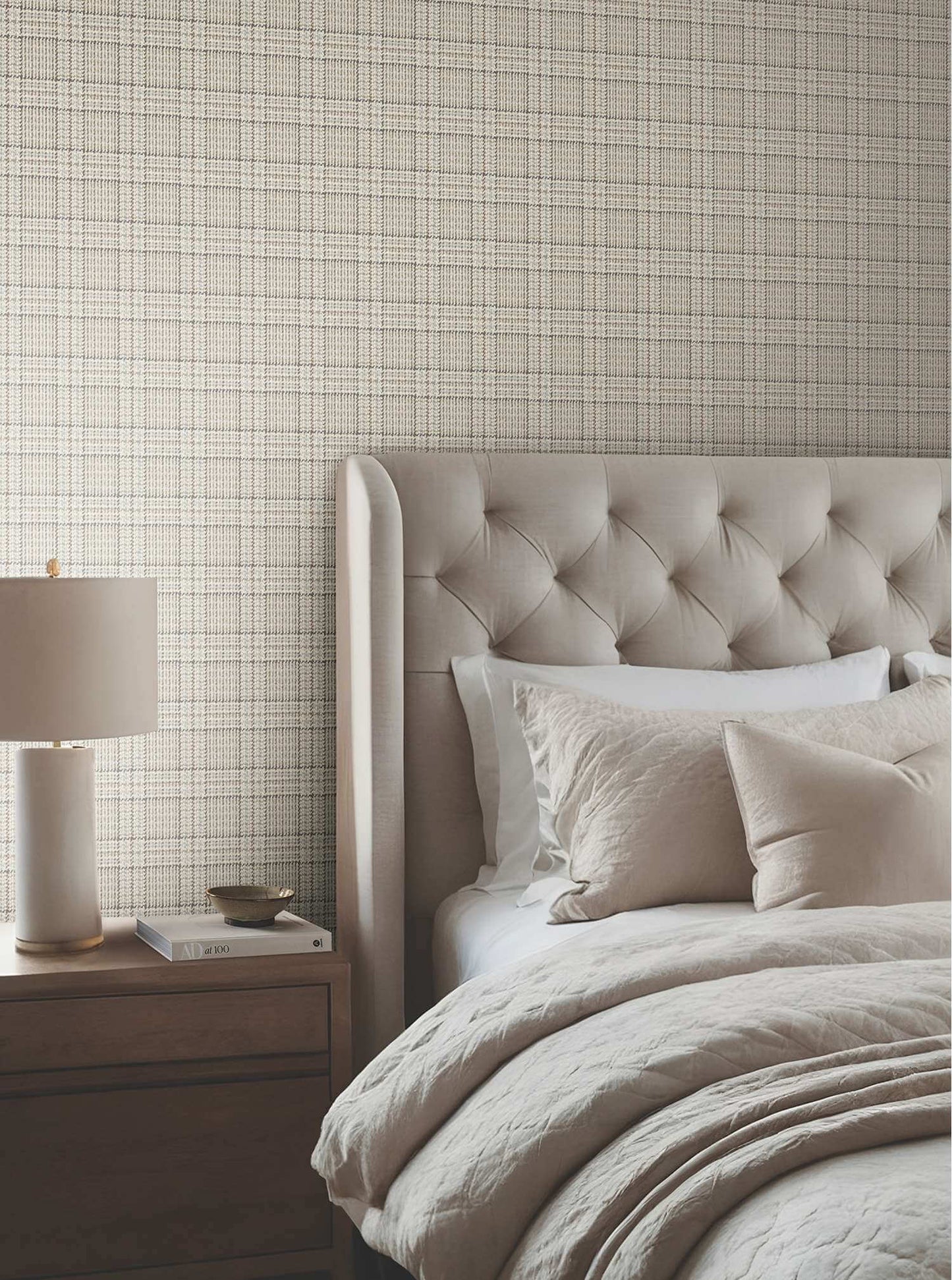 Ronald Redding Private Reserve Harrington Plaid Wallpaper Sample - Light Brown