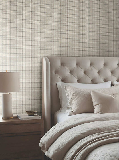 Ronald Redding Private Reserve Harrington Plaid Wallpaper Sample - Light Brown