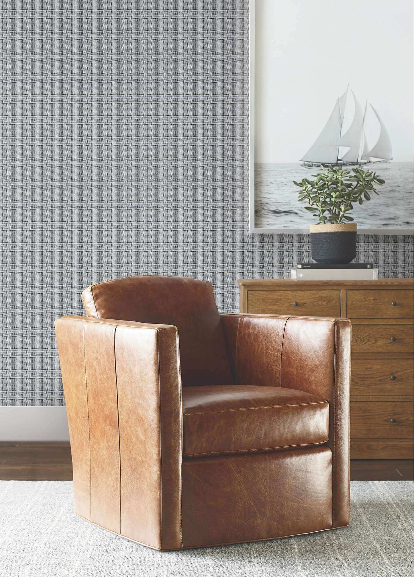 Ronald Redding Private Reserve Harrington Plaid Wallpaper Sample - Blue