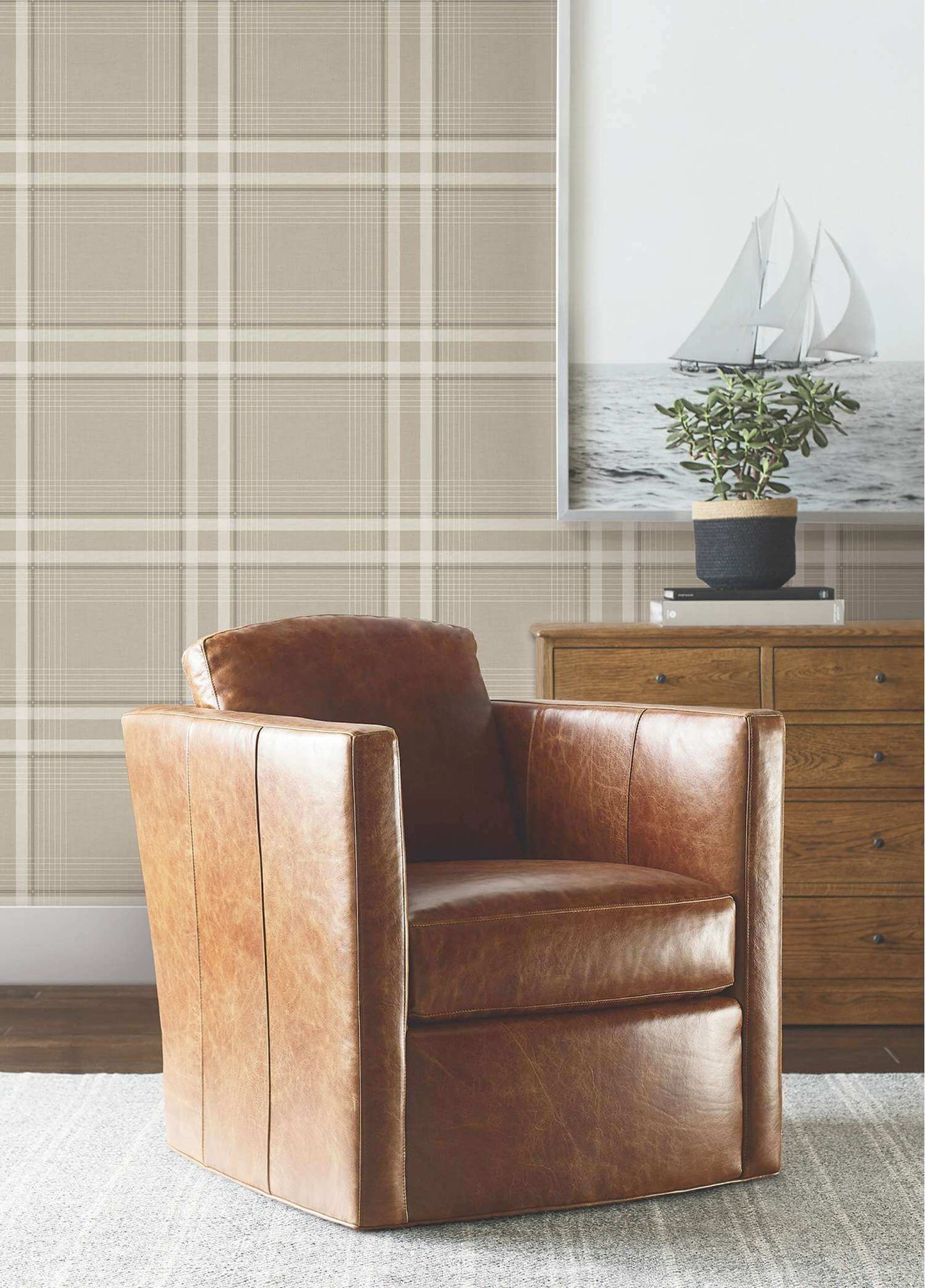 Ronald Redding Private Reserve Country Club Plaid Wallpaper - Taupe