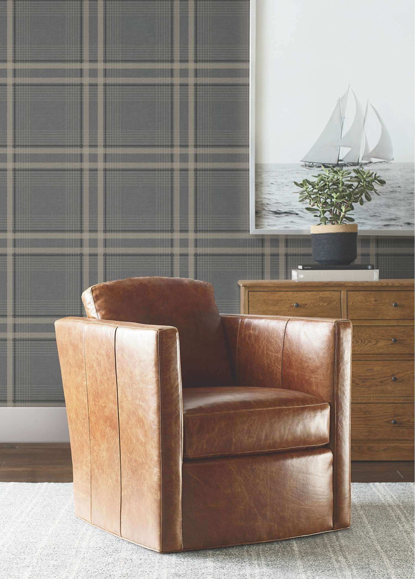 Ronald Redding Private Reserve Country Club Plaid Wallpaper Sample - Charcoal