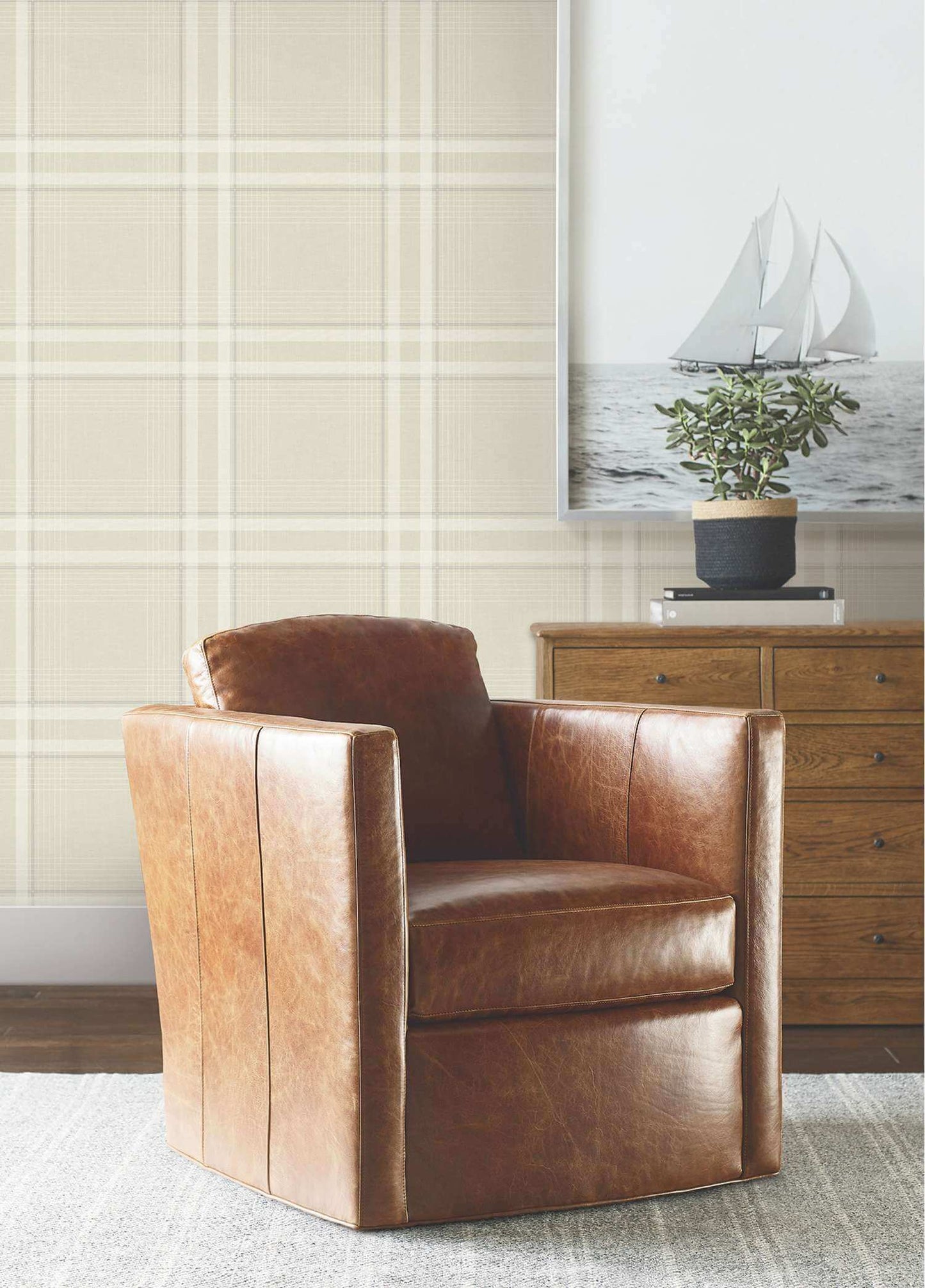 Ronald Redding Private Reserve Country Club Plaid Wallpaper Sample - Beige