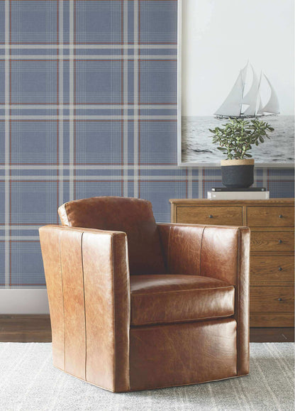 Ronald Redding Private Reserve Country Club Plaid Wallpaper Sample - Denim