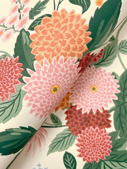 Rifle Paper Co. Dahlia Wallpaper Sample - Linen & Blush