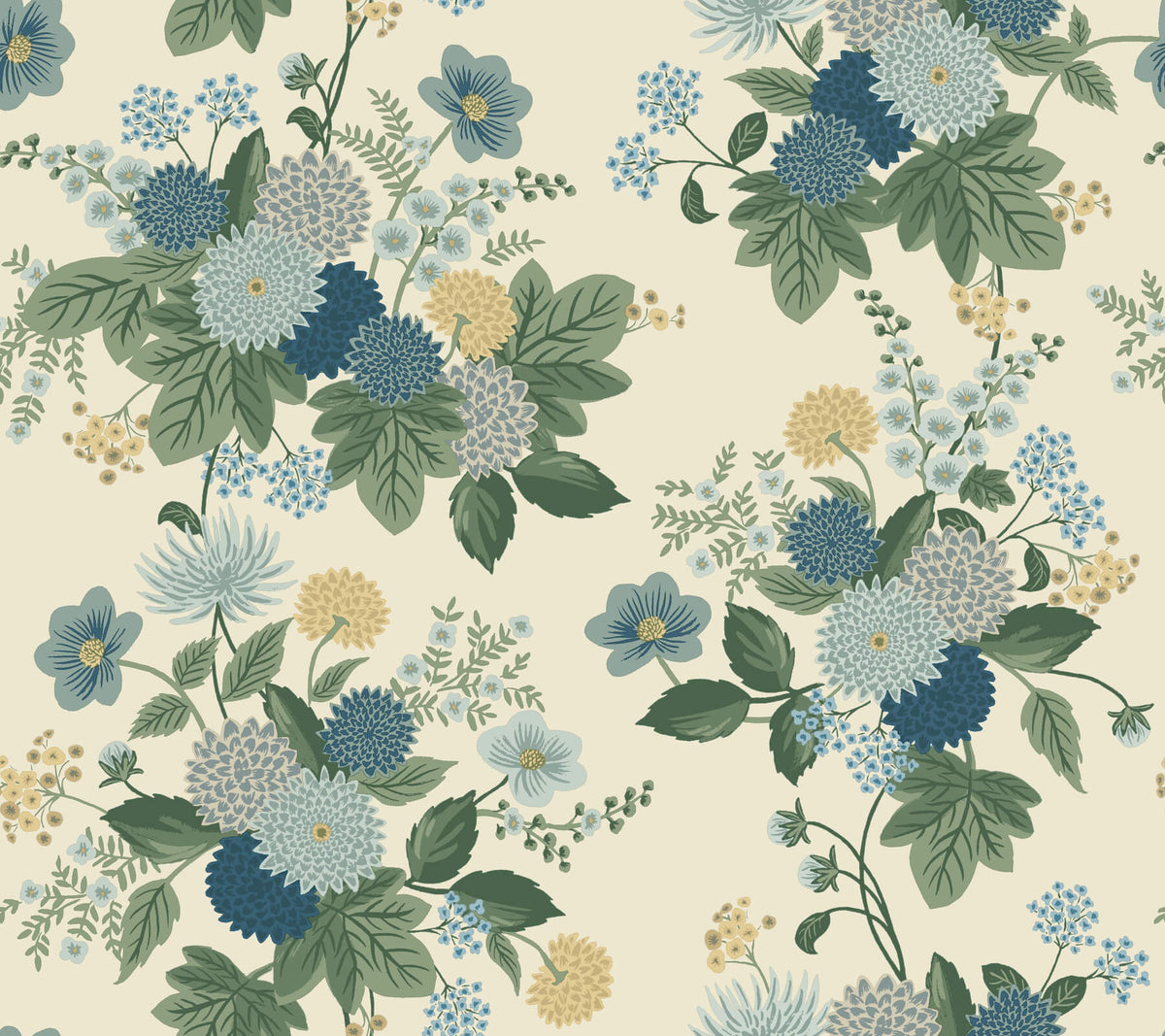 Rifle Paper Co. Dahlia Wallpaper Sample - Linen & Blue