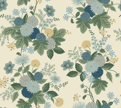 Rifle Paper Co. Dahlia Wallpaper Sample - Linen & Blue