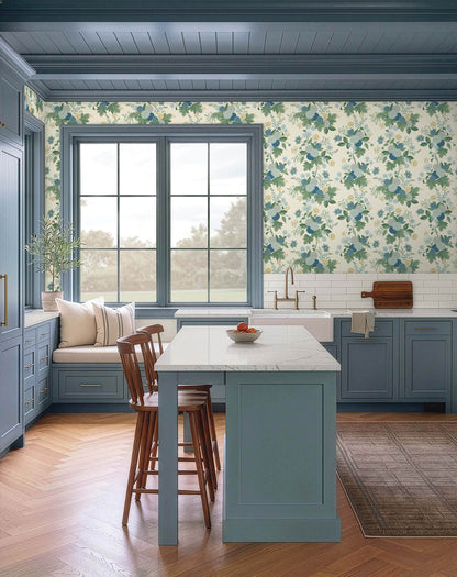 Rifle Paper Co. Dahlia Wallpaper Sample - Linen & Blue