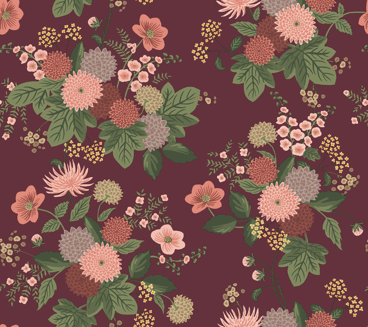 Rifle Paper Co. Dahlia Wallpaper Sample - Burgundy