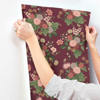 Rifle Paper Co. Dahlia Wallpaper Sample - Burgundy