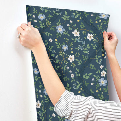 Rifle Paper Co. Waverly Wallpaper Sample - Navy