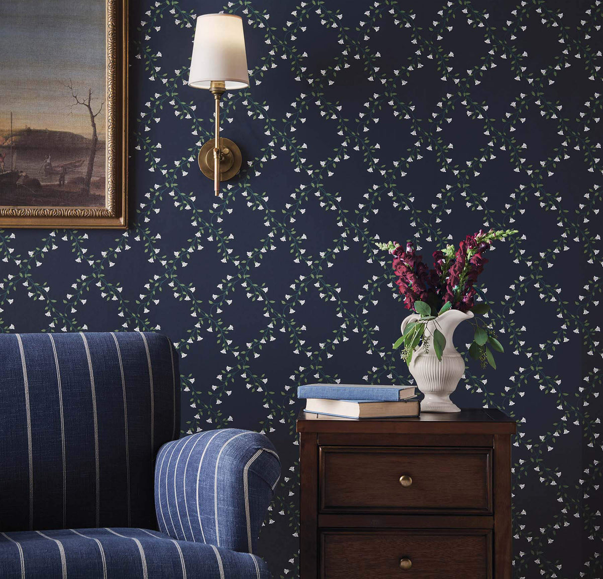 Rifle Paper Co. Bellflower Wallpaper Sample - Navy